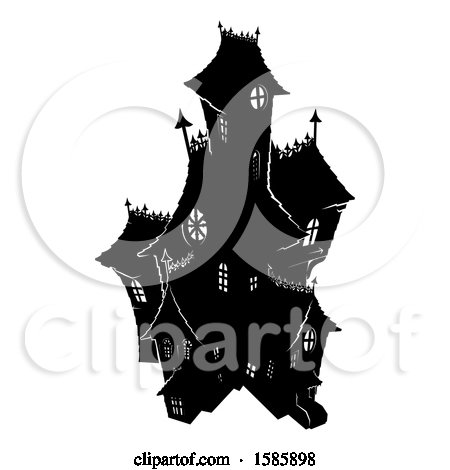 Clipart of a Silhouetted Haunted House - Royalty Free Vector Illustration by AtStockIllustration