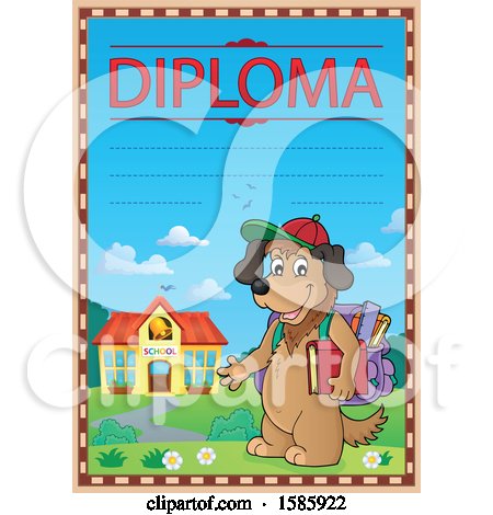 Clipart of a Diploma with a Cartoon Dog Student - Royalty Free Vector Illustration by visekart