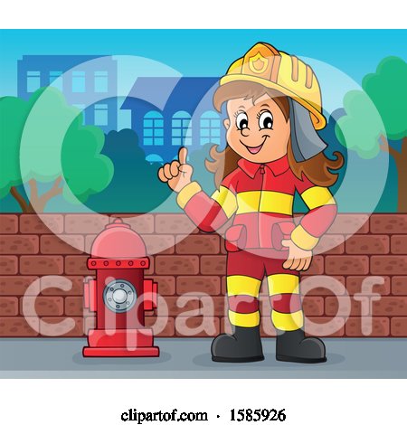 Clipart of a Cartoon Fire Woman Holding up a Finger - Royalty Free Vector Illustration by visekart