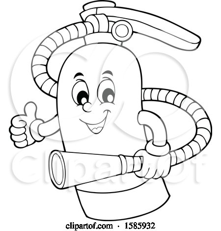 Clipart of a Cartoon Lineart Fire Extinguisher Character - Royalty Free  Vector Illustration by visekart #1585932