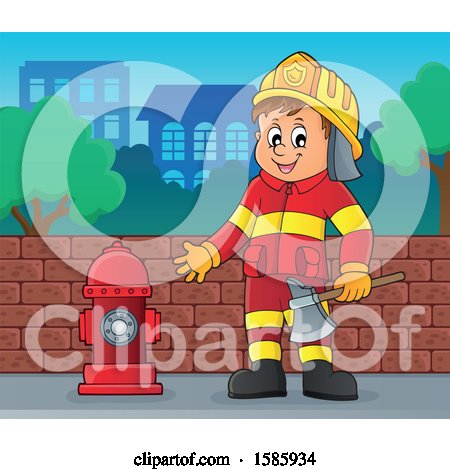 Clipart of a Cartoon Fire Man Holding an Axe - Royalty Free Vector Illustration by visekart
