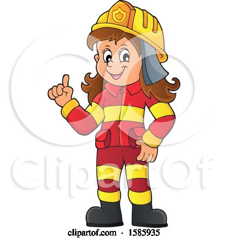 Clipart of a Cartoon Fire Woman Holding up a Finger - Royalty Free Vector Illustration by visekart