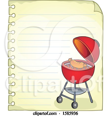 Clipart of a Ruled Paper Border with a Red Bbq Grill - Royalty Free Vector Illustration by visekart