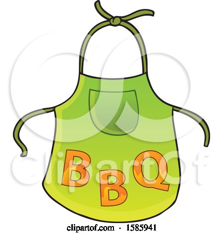 Clipart of a Green Apron with Flaming Bbq Letters - Royalty Free Vector Illustration by visekart