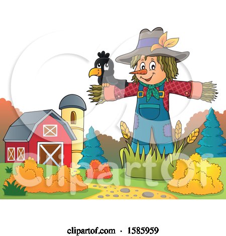 Clipart of a Bird on a Scarecrow - Royalty Free Vector Illustration by visekart