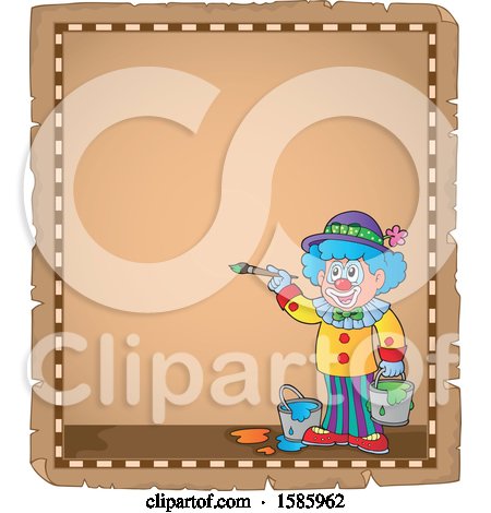 Clipart of a Parchment Border of a Painting Clown - Royalty Free Vector Illustration by visekart