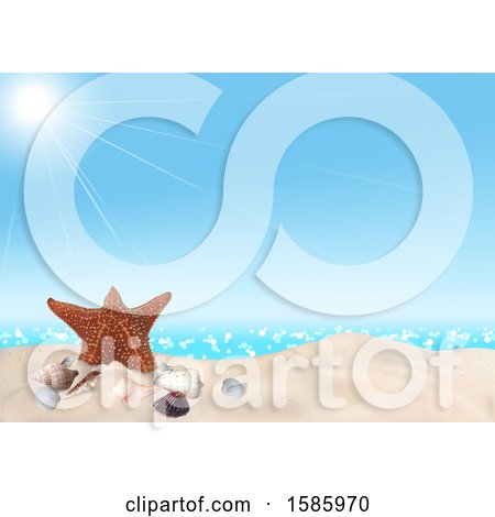 Clipart of a Summer Time Sandy Beach and Shells Background - Royalty Free Vector Illustration by dero