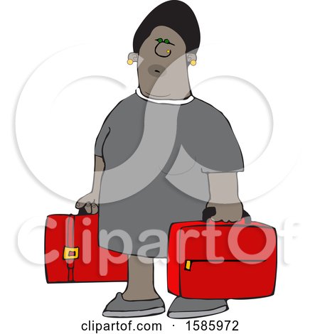 Clipart of a Cartoon Black Woman Carrying Suitcases - Royalty Free Vector Illustration by djart