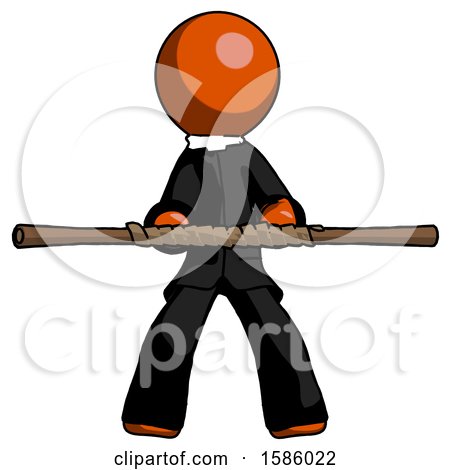 Orange Clergy Man Bo Staff Kung Fu Defense Pose by Leo Blanchette