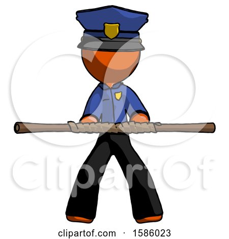 Orange Police Man Bo Staff Kung Fu Defense Pose by Leo Blanchette