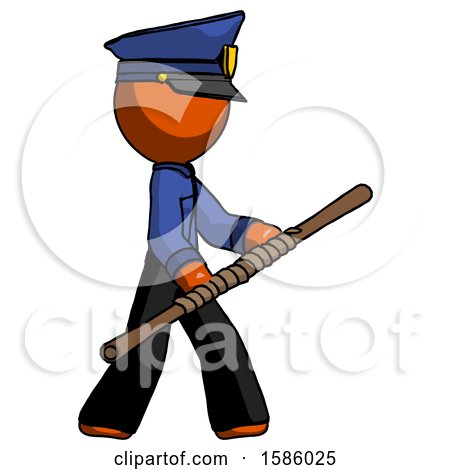 Orange Police Man Holding Bo Staff in Sideways Defense Pose by Leo Blanchette