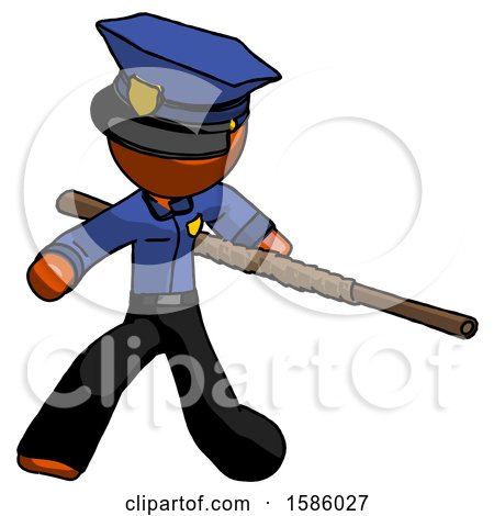 Orange Police Man Bo Staff Action Hero Kung Fu Pose by Leo Blanchette