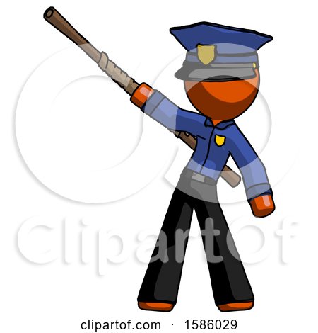 Orange Police Man Bo Staff Pointing up Pose by Leo Blanchette