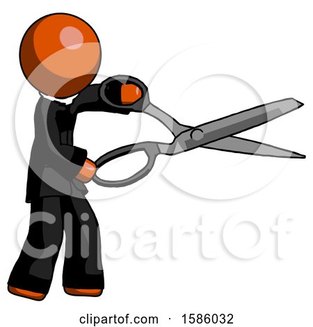 Orange Clergy Man Holding Giant Scissors Cutting out Something by Leo Blanchette