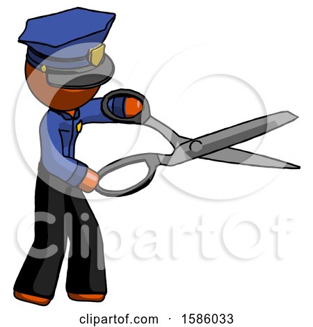 Orange Police Man Holding Giant Scissors Cutting out Something by Leo Blanchette
