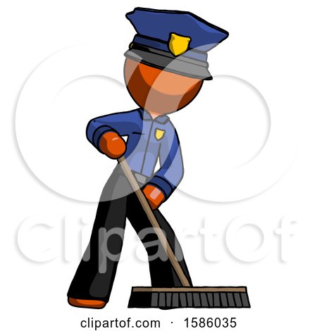 Orange Police Man Cleaning Services Janitor Sweeping Floor with Push Broom by Leo Blanchette