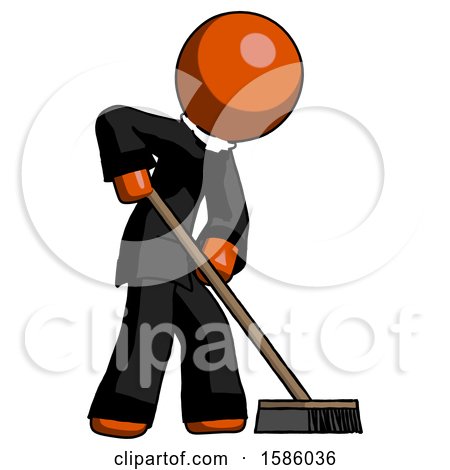 Orange Clergy Man Cleaning Services Janitor Sweeping Side View by Leo Blanchette
