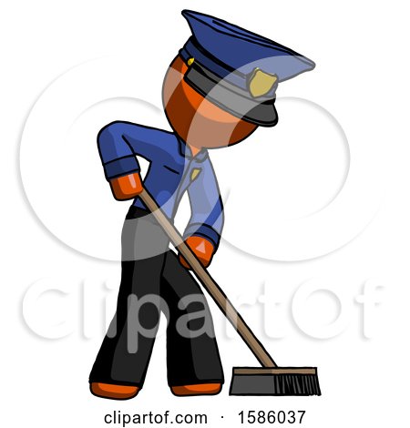 Orange Police Man Cleaning Services Janitor Sweeping Side View by Leo Blanchette