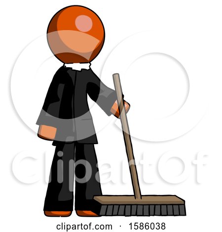Orange Clergy Man Standing with Industrial Broom by Leo Blanchette