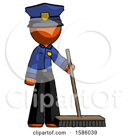 Orange Police Man Standing with Industrial Broom by Leo Blanchette