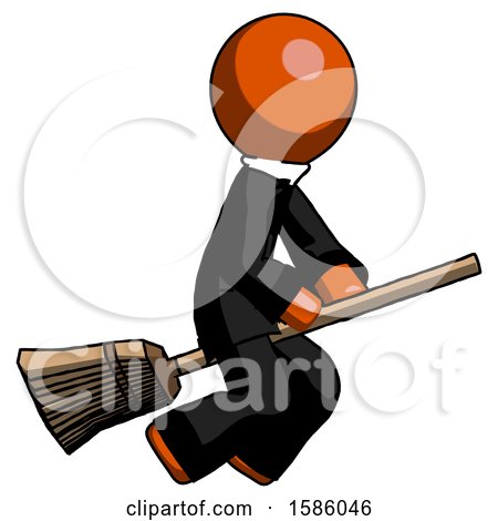 Orange Clergy Man Flying on Broom by Leo Blanchette