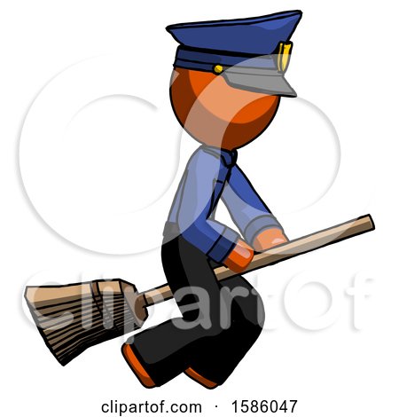 Orange Police Man Flying on Broom by Leo Blanchette