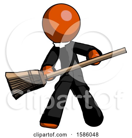 Orange Clergy Man Broom Fighter Defense Pose by Leo Blanchette