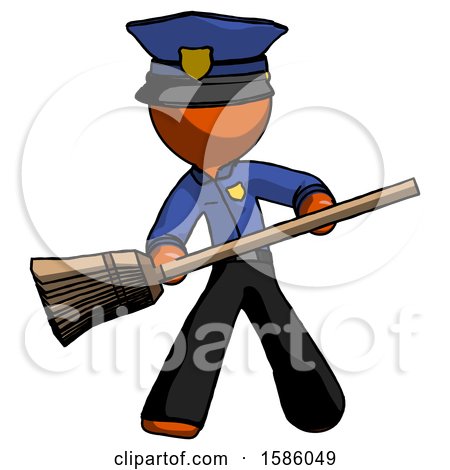 Orange Police Man Broom Fighter Defense Pose by Leo Blanchette