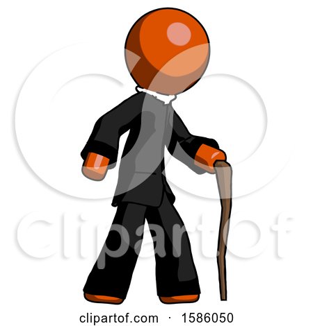 Orange Clergy Man Walking with Hiking Stick by Leo Blanchette