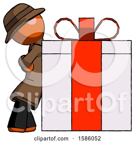 Orange Detective Man Gift Concept - Leaning Against Large Present by Leo Blanchette