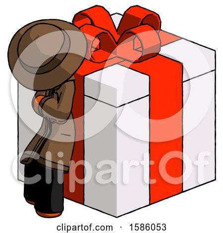 Orange Detective Man Leaning on Gift with Red Bow Angle View by Leo Blanchette