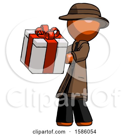 Orange Detective Man Presenting a Present with Large Red Bow on It by Leo Blanchette