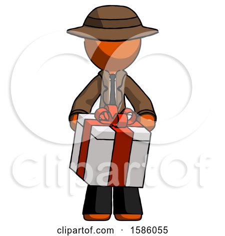 Orange Detective Man Gifting Present with Large Bow Front View by Leo Blanchette