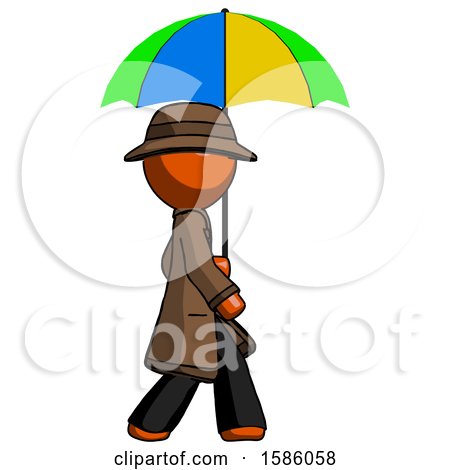 Orange Detective Man Walking with Colored Umbrella by Leo Blanchette
