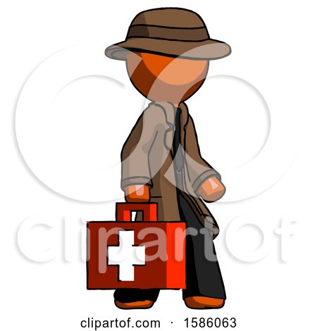 Orange Detective Man Walking with Medical Aid Briefcase to Right by Leo Blanchette