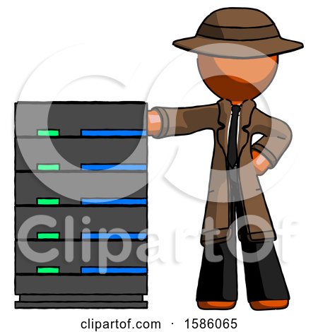 Orange Detective Man with Server Rack Leaning Confidently Against It by Leo Blanchette