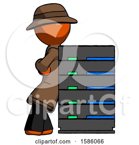 Orange Detective Man Resting Against Server Rack by Leo Blanchette