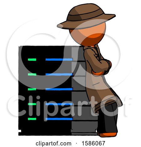 Orange Detective Man Resting Against Server Rack Viewed at Angle by Leo Blanchette