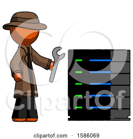 Orange Detective Man Server Administrator Doing Repairs by Leo Blanchette