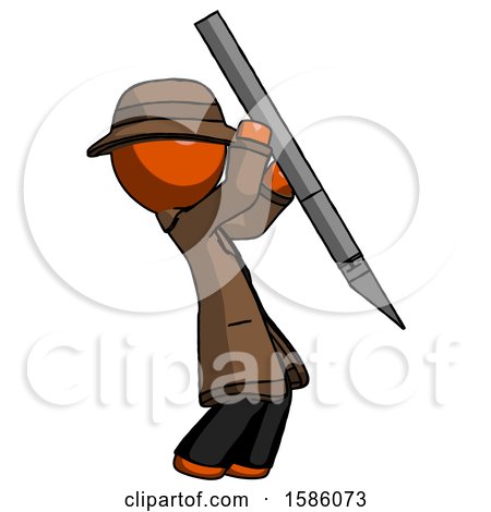 Orange Detective Man Stabbing or Cutting with Scalpel by Leo Blanchette