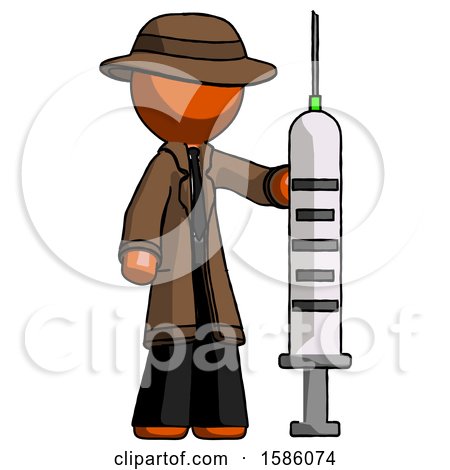 Orange Detective Man Holding Large Syringe by Leo Blanchette