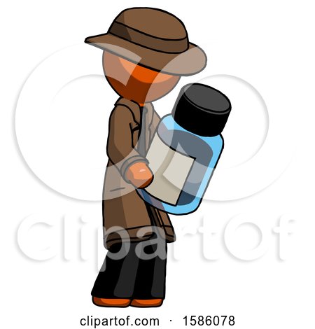 Orange Detective Man Holding Glass Medicine Bottle by Leo Blanchette