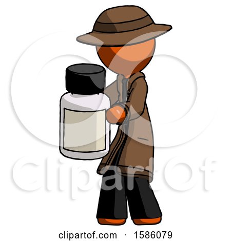 Orange Detective Man Holding White Medicine Bottle by Leo Blanchette