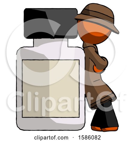 Orange Detective Man Leaning Against Large Medicine Bottle by Leo Blanchette