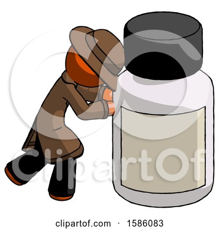 Orange Detective Man Pushing Large Medicine Bottle by Leo Blanchette