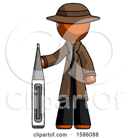 Orange Detective Man Standing with Large Thermometer by Leo Blanchette