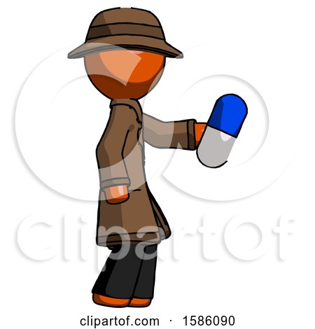 Orange Detective Man Holding Blue Pill Walking to Right by Leo Blanchette