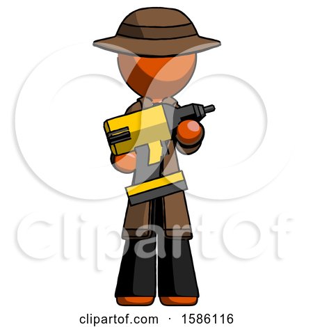 Orange Detective Man Holding Large Drill by Leo Blanchette