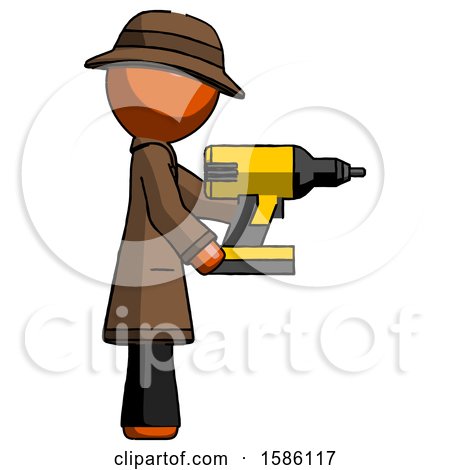 Orange Detective Man Using Drill Drilling Something on Right Side by Leo Blanchette
