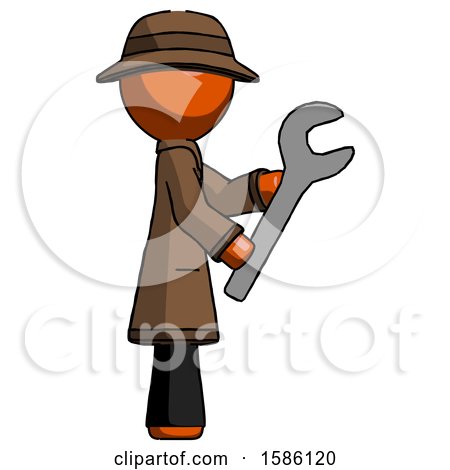 Orange Detective Man Using Wrench Adjusting Something to Right by Leo Blanchette